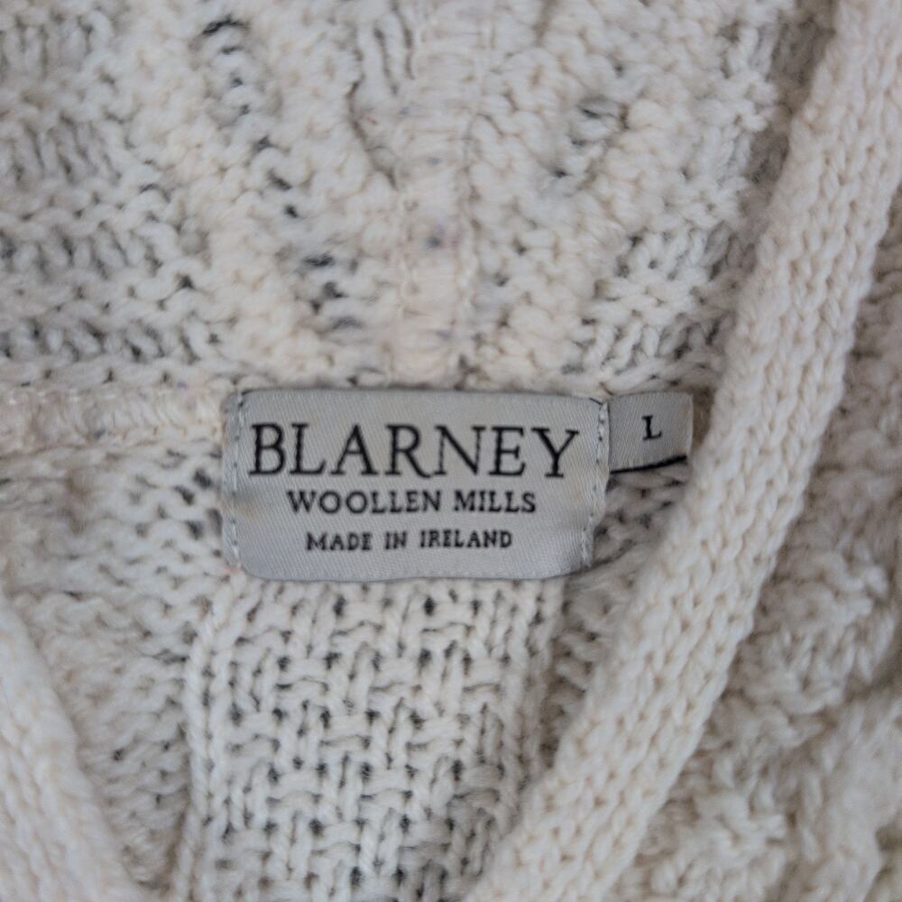 Blarney Aran Ireland Merino Wool Hooded Cardigan Fisherman Cableknit Large - Picture 4 of 7
